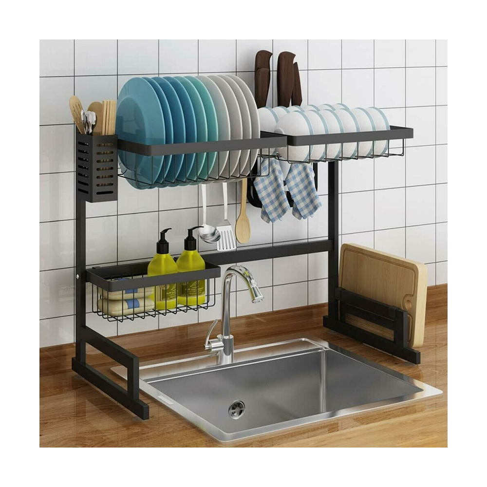 Kitchen Shelf Organizer Over Sink Dish Drying Rack - Black - 65cm