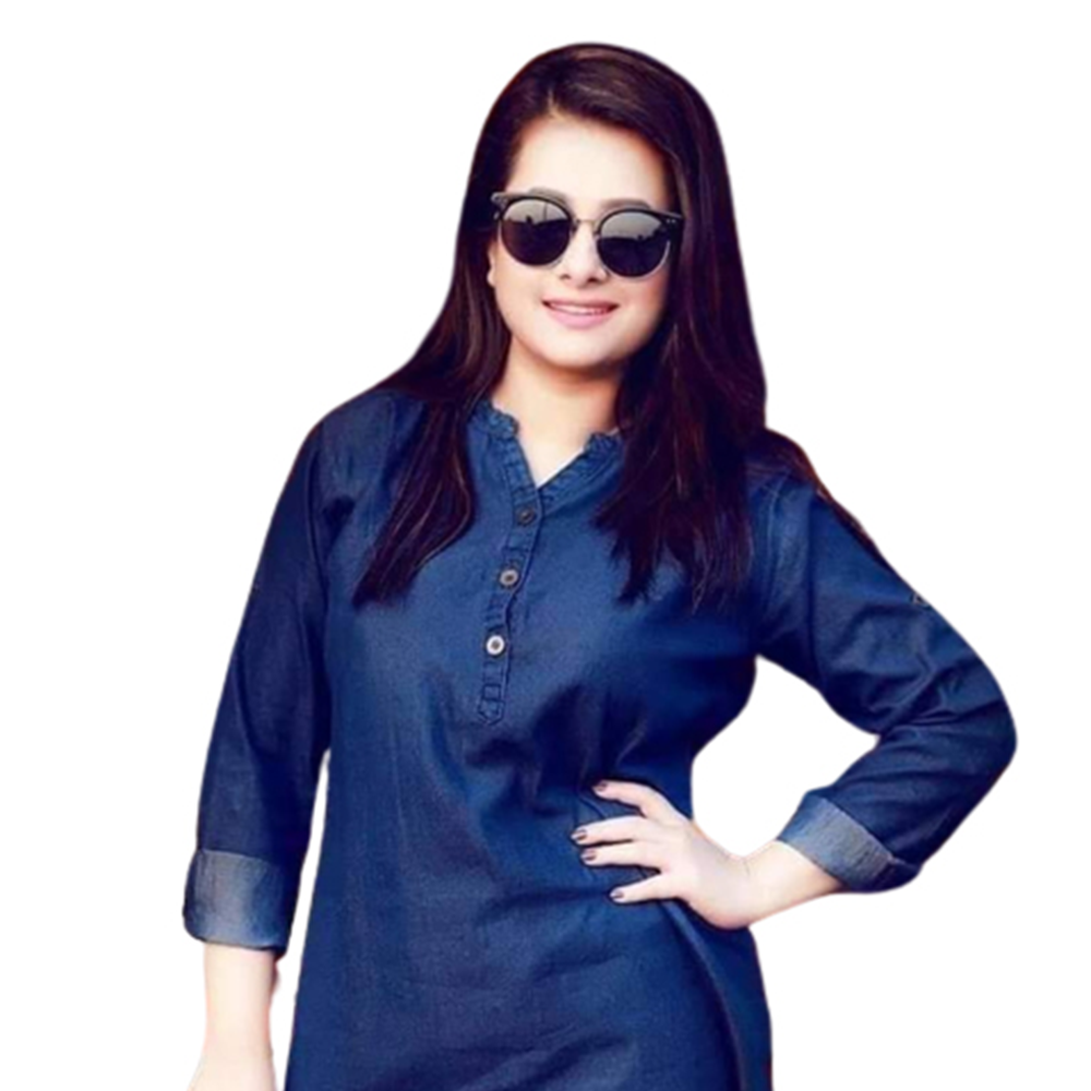 Denim Winter Kurti For Women - Blue - MK-69