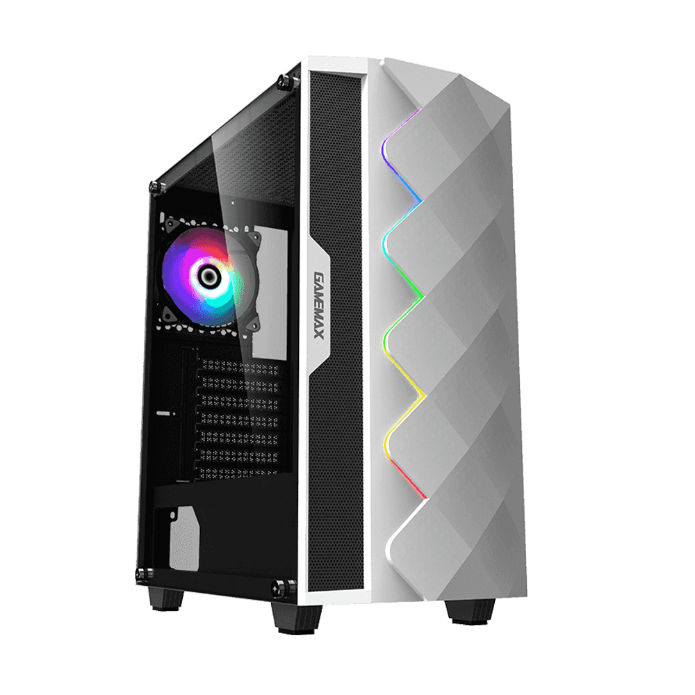 Micro ATX Tower Case 3601 With 1 Pcs ARGB Fan Tampered Glass Side Panel - White Diamond
