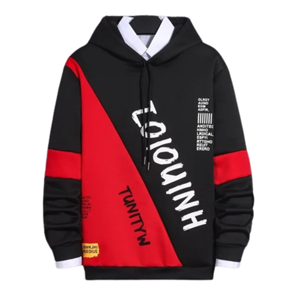 Cotton Hoodie For Men - Black and Red - H-235