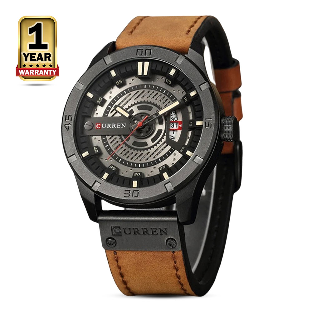 Curren 8301 Leather Analog Watch For Men - Black And Brown 