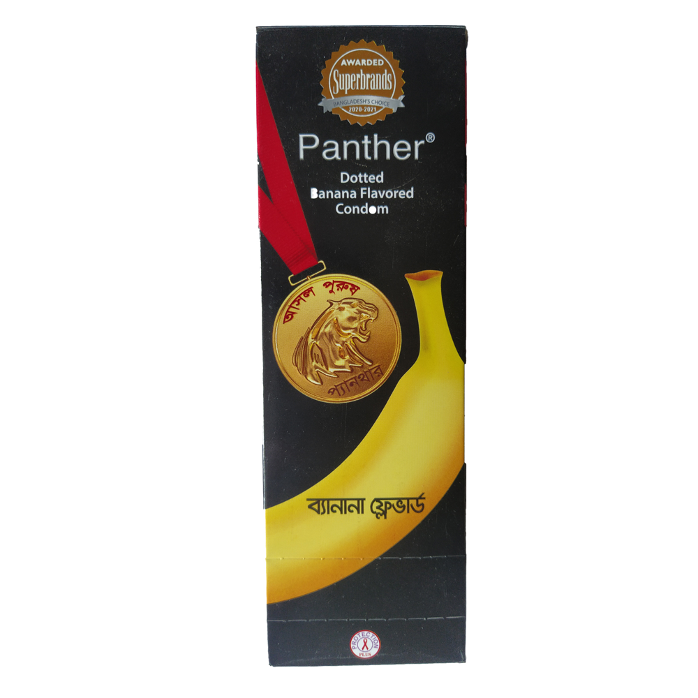 Panther Dotted Banana Flavored Condom - Full Box - 3x12 - 36Pcs