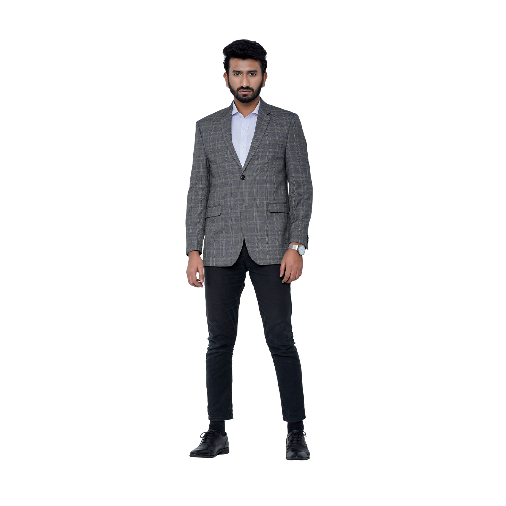 OCODE Cotton Single Blazer For Men - Grey Check - MB-7804