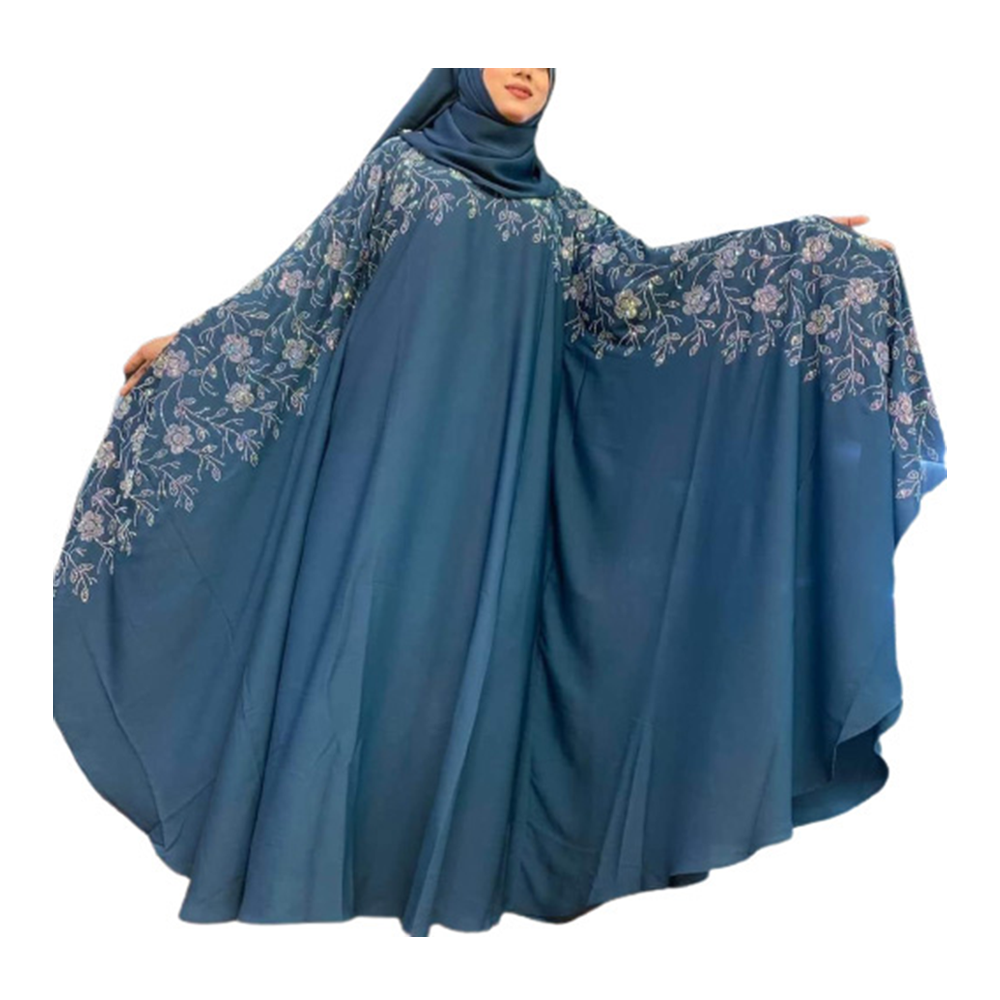 Dubai Cherry Abaya Stone Burkha With Hijab For Women - Navy Blue - BK-P10