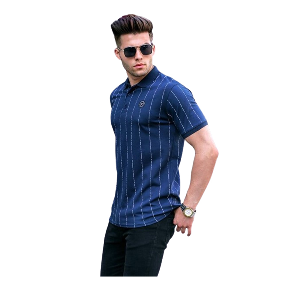 PK Cotton Half Sleeve Polo For Men - Dark Blue - PT-176