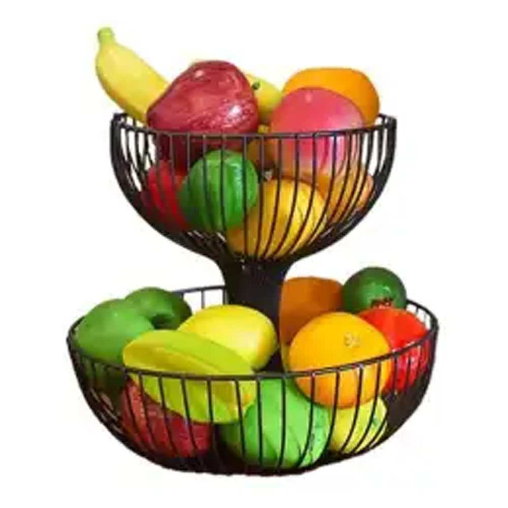 Steel 2 Tier Round Fruit Basket - Black