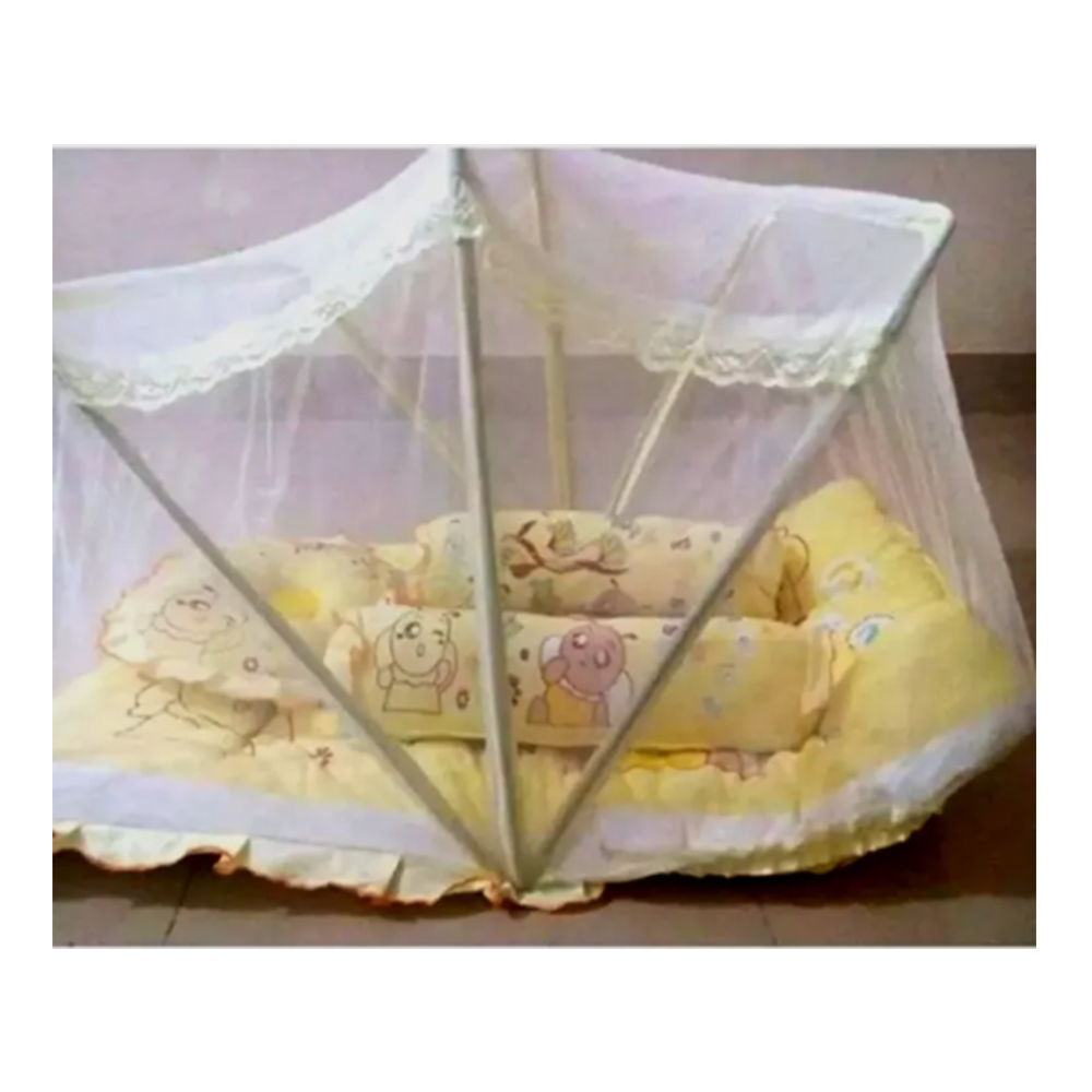 Baby Bed Set with Mosquito Net and Pillow - Yellow