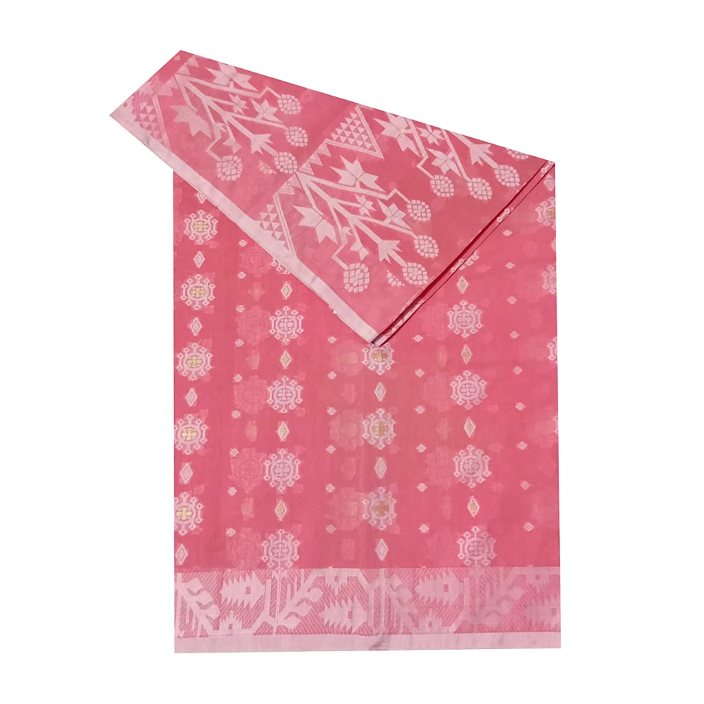 Taty Polly Half Silk Cotton Jamdani Saree For Women - Pink - J.S 02