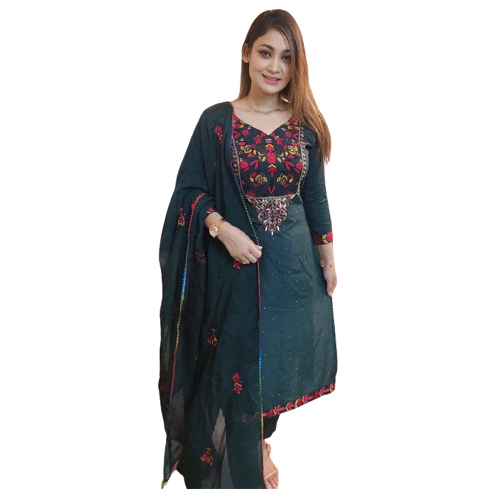 Unstitched Cotton Skin Printed Salwar Kameez For Women - Green - 3C-97