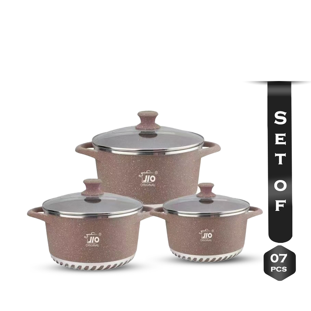 Set of 6 Pcs Jio Marble Coated Granite Casserole Cookware Set With Lid