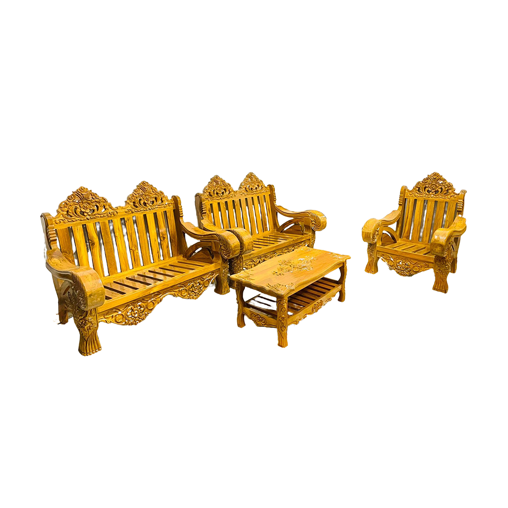 Shegun Wood Sofa 5 Seat Sofa with Center Table Set - Shegun Hand Polish - FHSOFA02