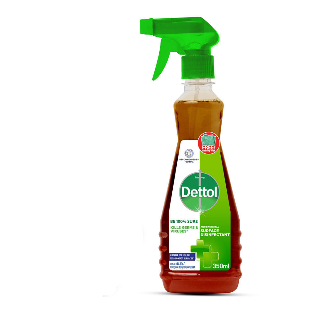 Dettol Antibacterial Surface Disinfectant Spray - 350ml With Cleaning Wipes Free