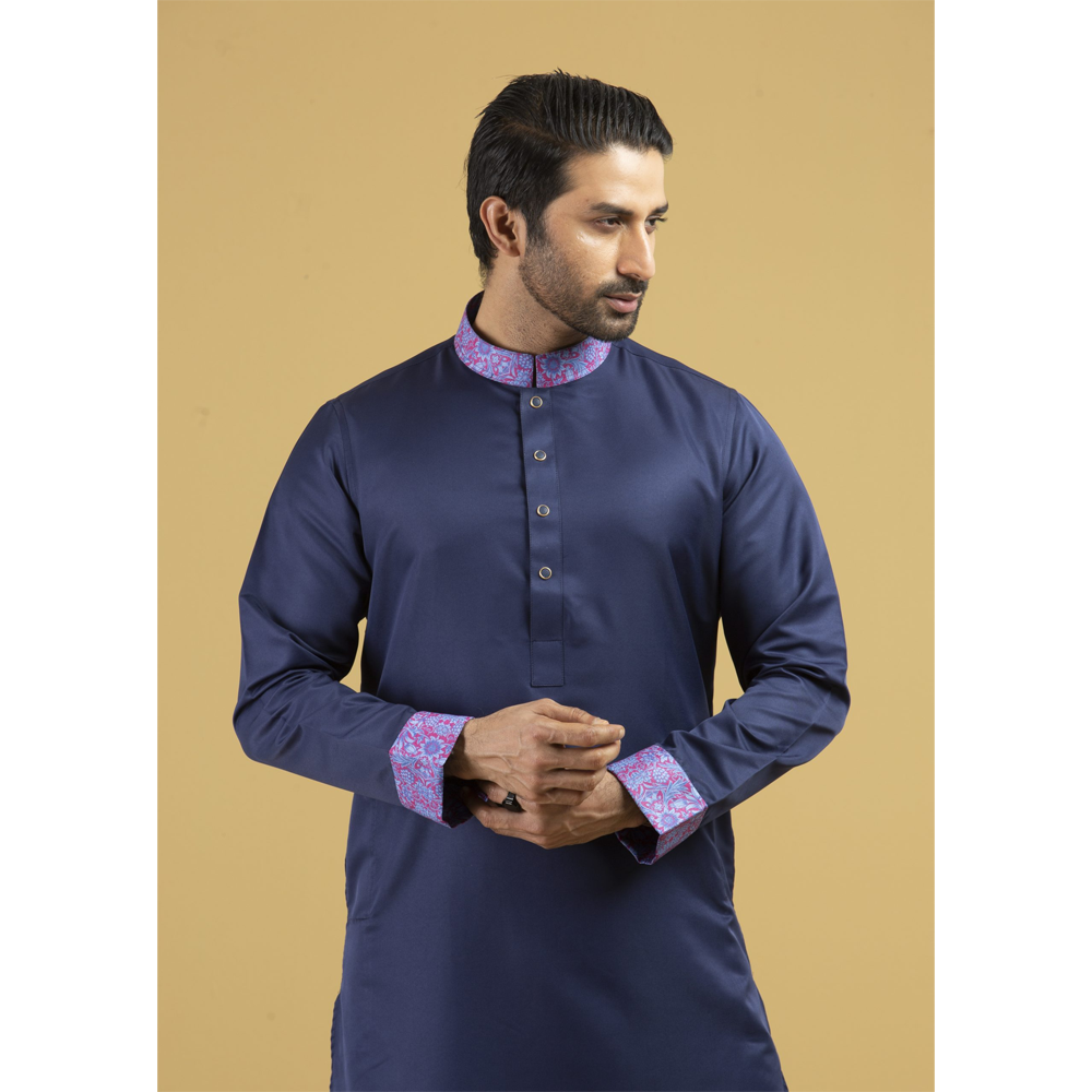 Fiona Cotton Panjabi for Men - Navy Blue - SG-144