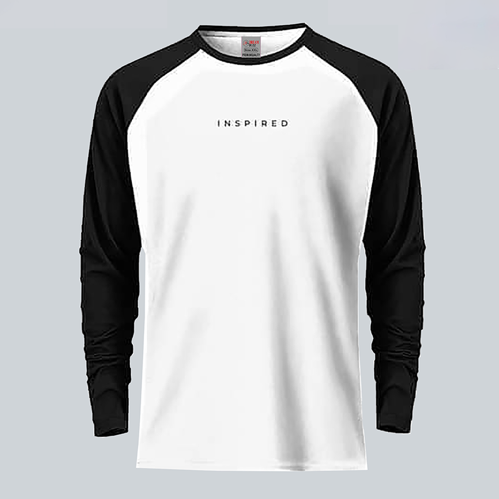 Cotton Full Sleeve T-Shirt for Men - White and Black