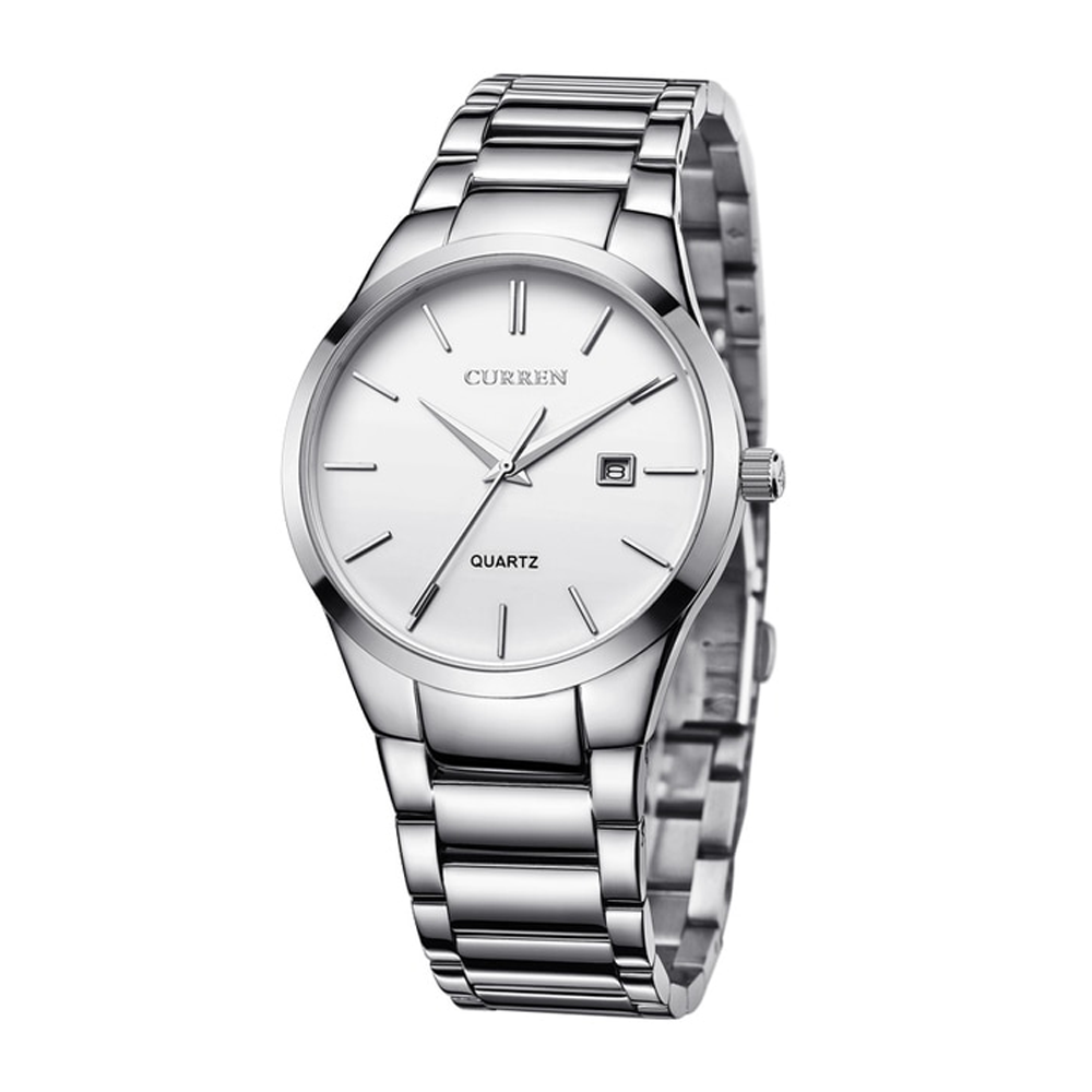 CURREN 8106 Stainless Steel Analog Watch For Men - White and Silver