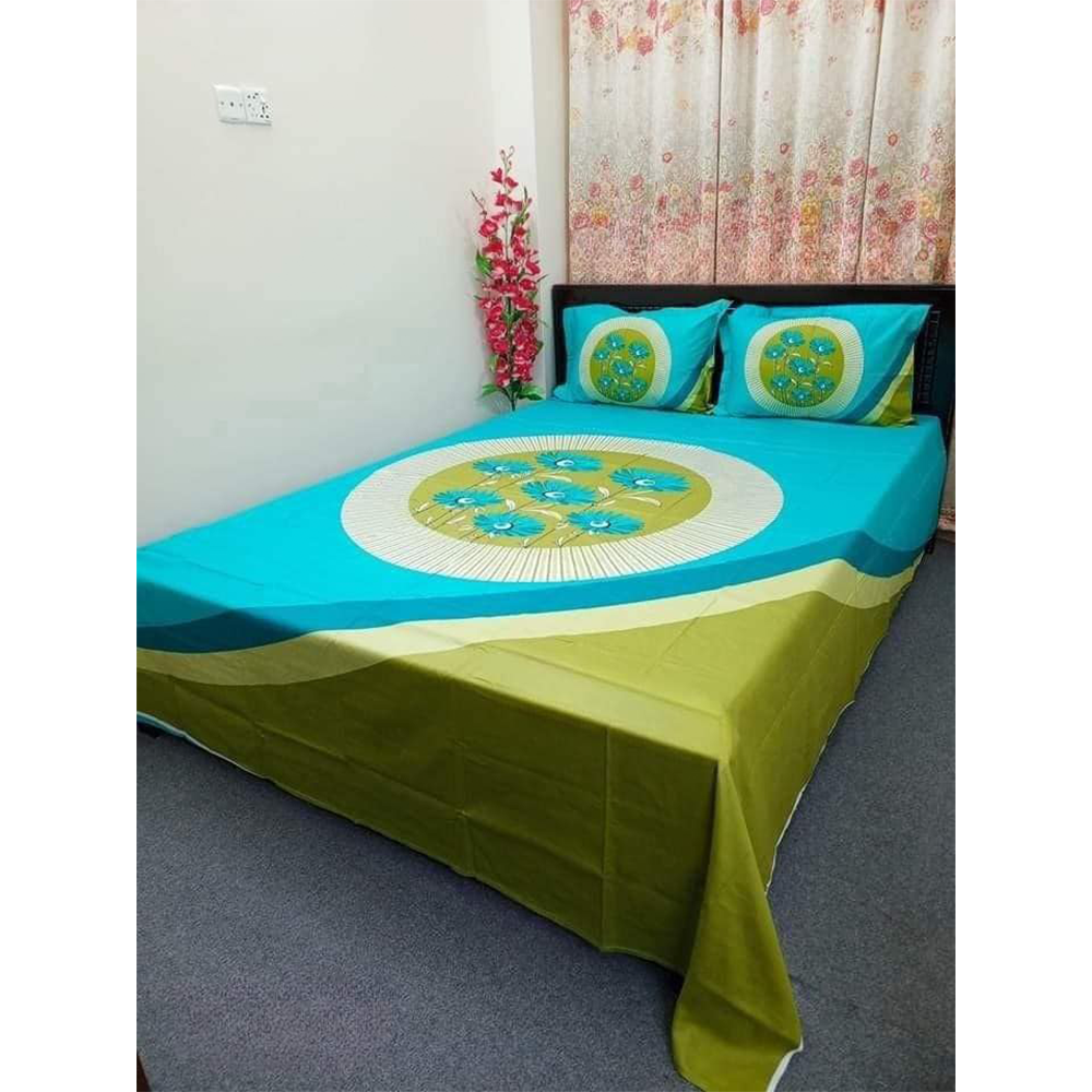 Twill Cotton King Size Double Bed Sheet With Pillow Cover - Multicolor - BT 02