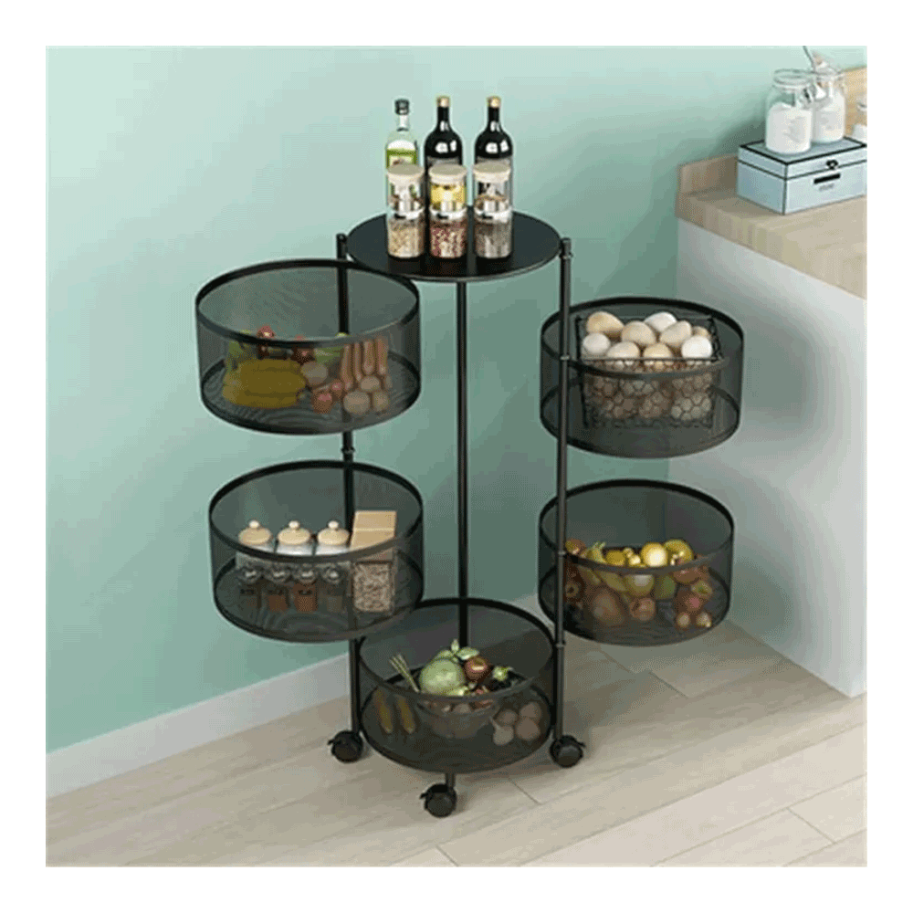 Metal 5 Layers Rotating Kitchen Rack - Black