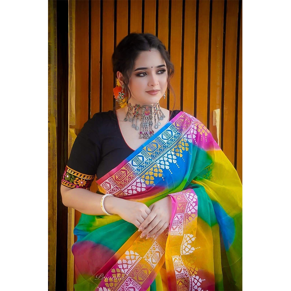 Taty Polly Half Silk Saree For Women - Multicolor -  J.P 1200