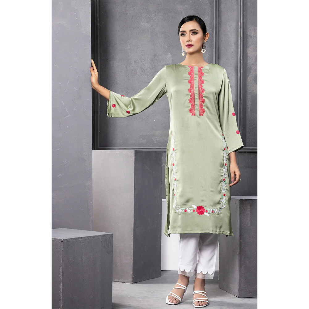 Crepe Silk Kurti For Women - Moss Green - M-06