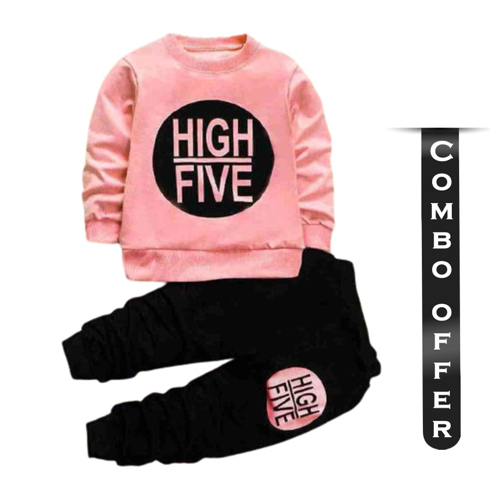 Combo Offer Terry Cotton Winter Sweat Shirt With Pant For Kids - Black and Coral - BD-11