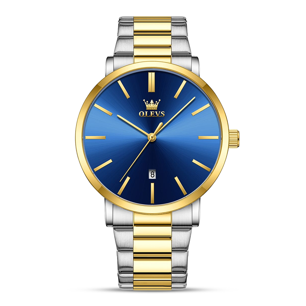 OLEVS 701 Stainless Steel Quartz Wrist Watch For Men - Golden and Blue