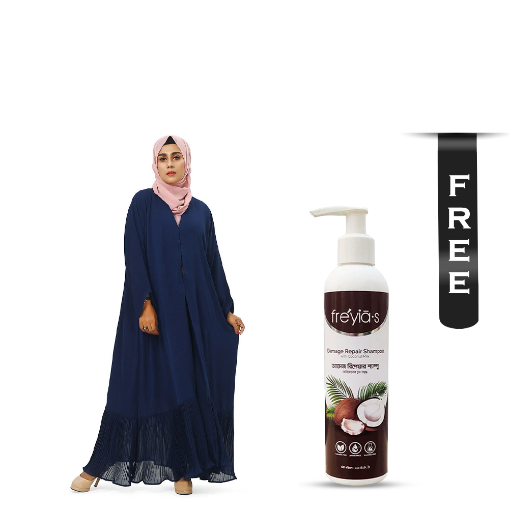 Buy Hiba Textured Georgette Abaya for Women - 0723 000204 - Navy and Get Freyias Damage Repair Shampoo with Coconut Milk - 220ml Free