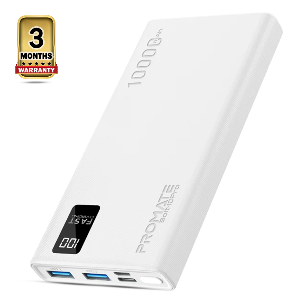 PROMATE Bolt10Pro Power Bank 10000mAh White