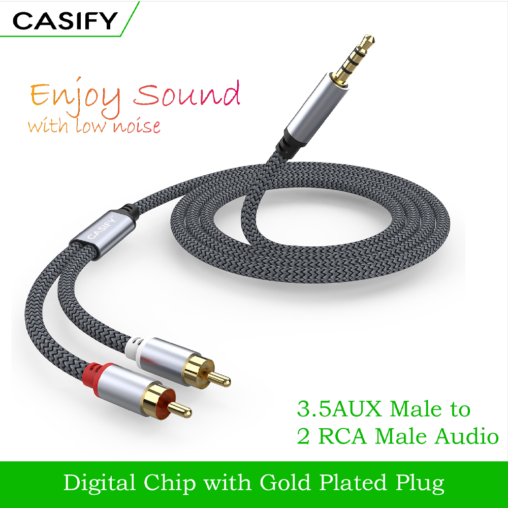 CASIFY G1 RCA Cable HiFi Stereo 2RCA to 3.5mm Male to Male Audio Cable - Gray