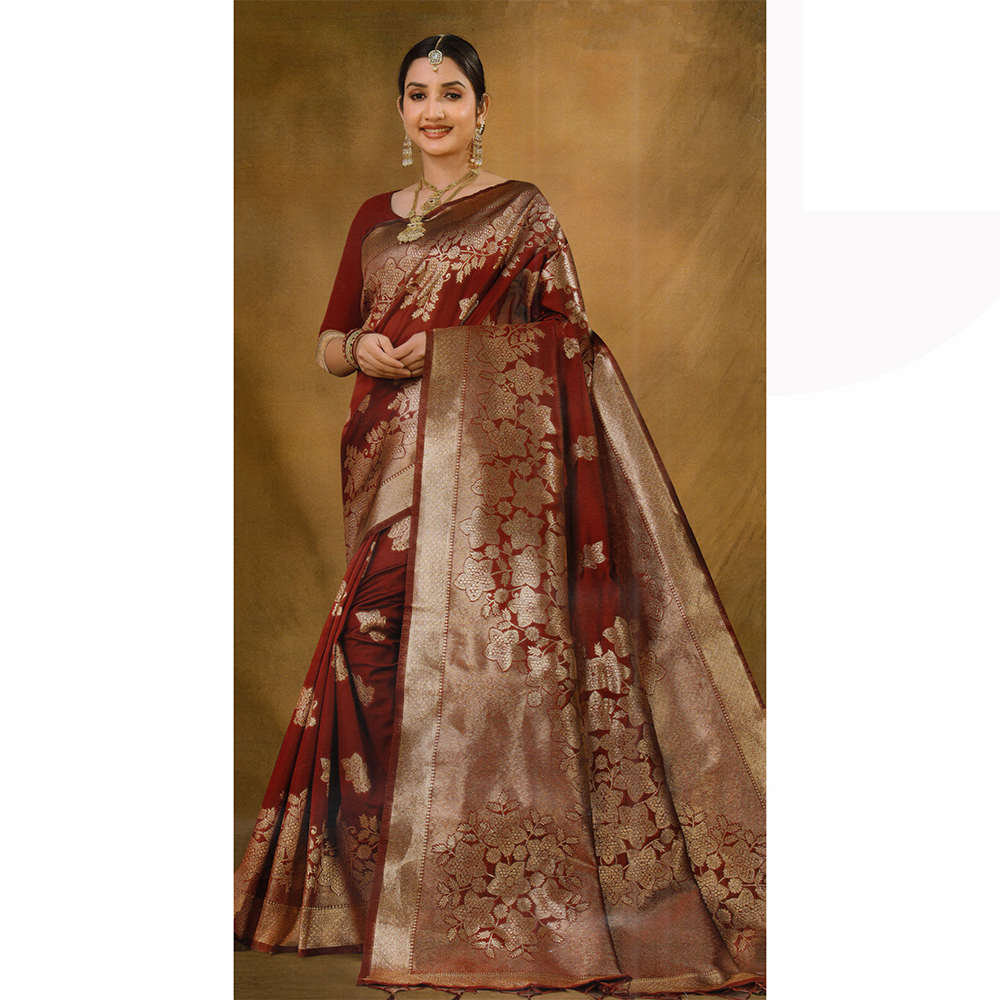 Gujrati Pure Handloom Katan Saree with Blouse Piece for Women - Red Wine - A-646 B