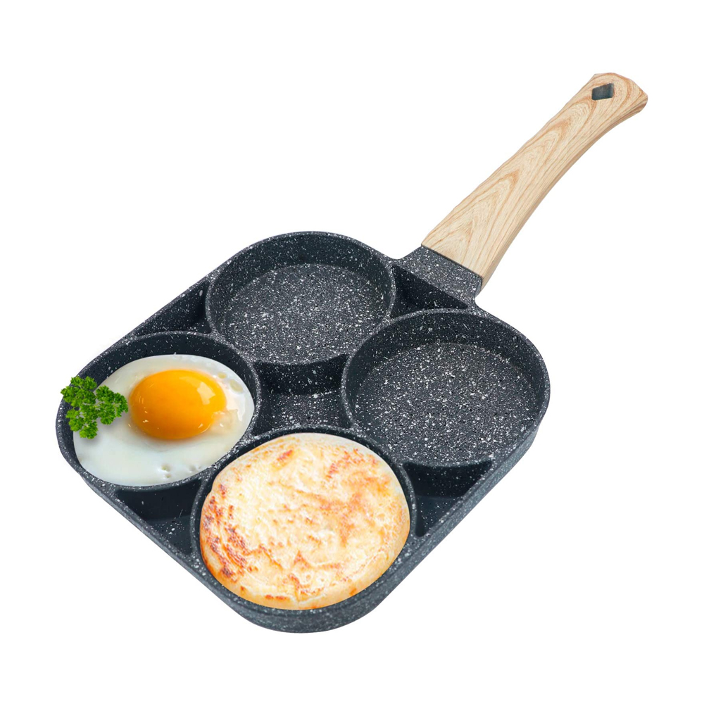 Aluminium Alloy 4-Cups Nonstick Egg Frying Pancake Pan - Black