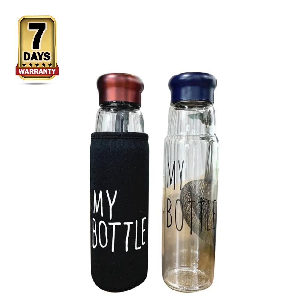 Jazz Style Glass Water Bottle with Aluminum Cap - 550ml