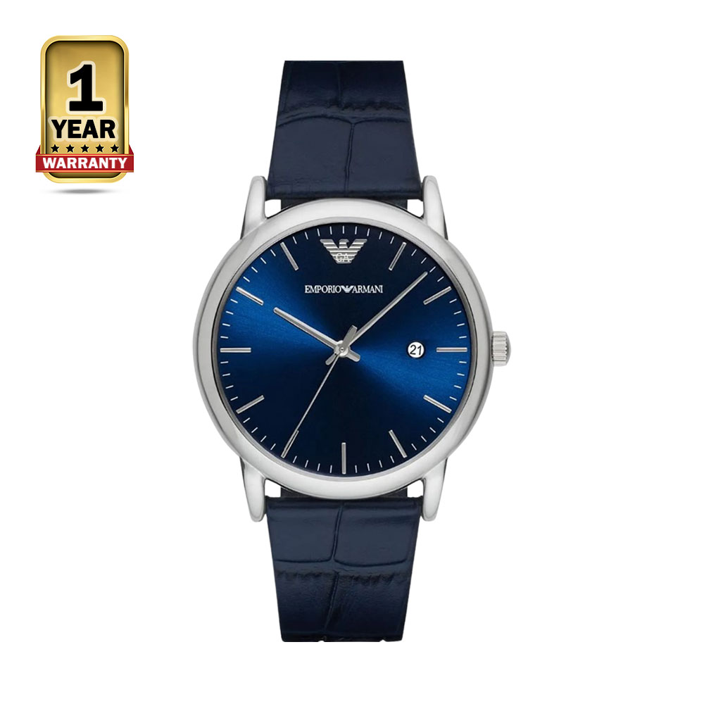 Emporio Armani AR2501 Leather Dress Date Quartz Watch - Blue Dial 