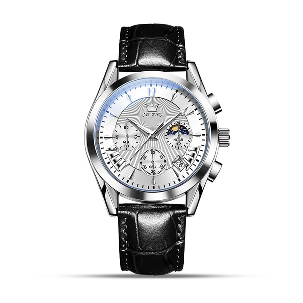 Olevs 2876 PU Leather Wrist Watch For Men - Black And White