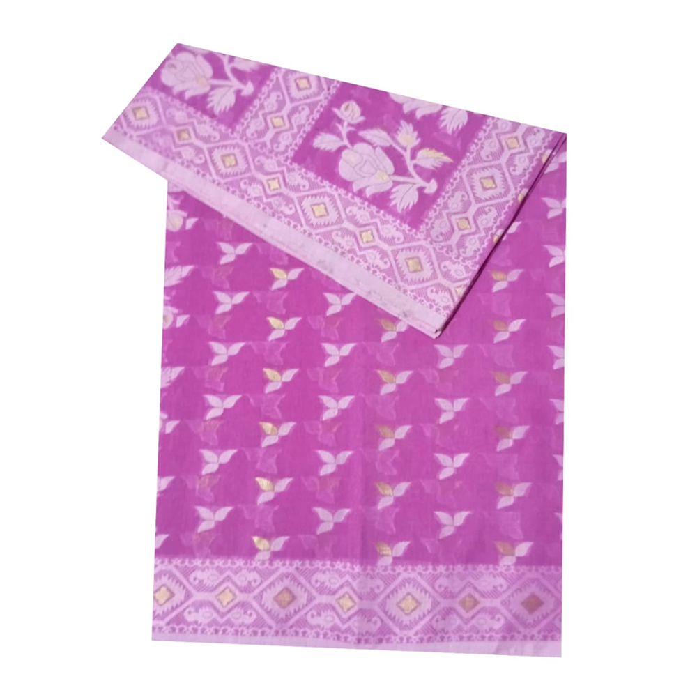 Taty Polly Half Silk Cotton Jamdani Saree For Women - Purple - J.S 04