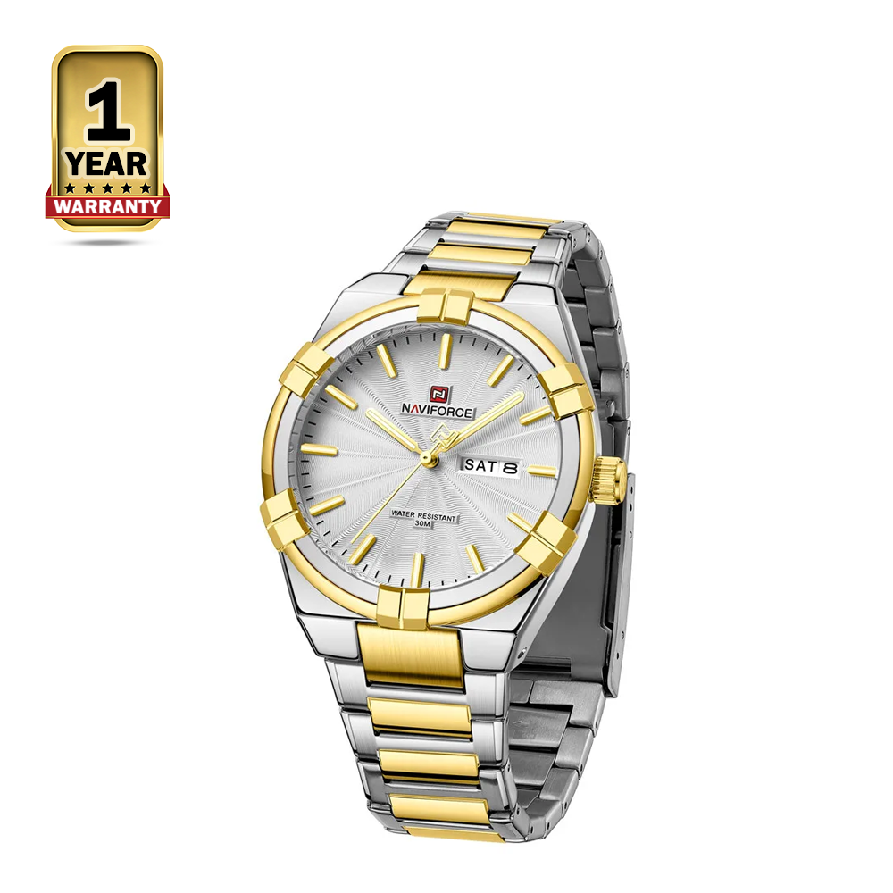 Naviforce 9218 Stainless Steel Casual Analog Wristwatch for Men - Silver Gold