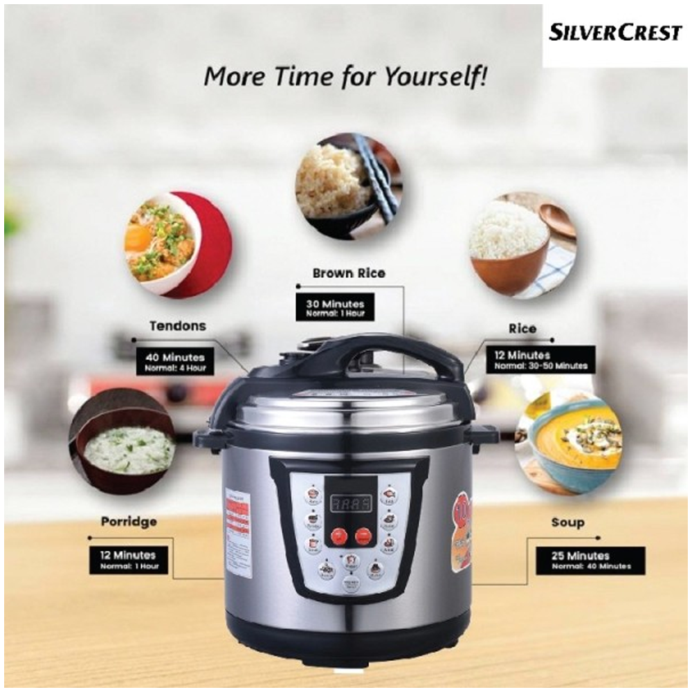 Silver Crest MSE6817 Stainless Steel Electric Pressure Cooker - 6 Liter - Silver