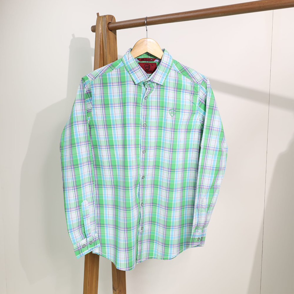 Cotton Long Sleeve Check Shirt for Men - Green - 05