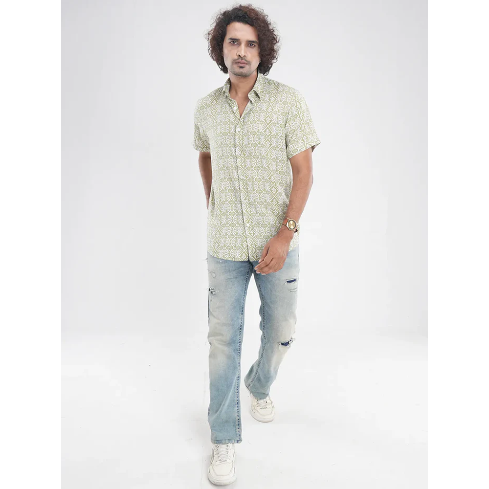 Cotton Half Sleeve Casual Shirt For Men - Light Lime - TMS-SS-47