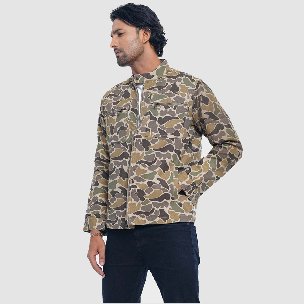 Canvas Cotton Casual Biker Jacket in Camo Print For Men - Multicolor