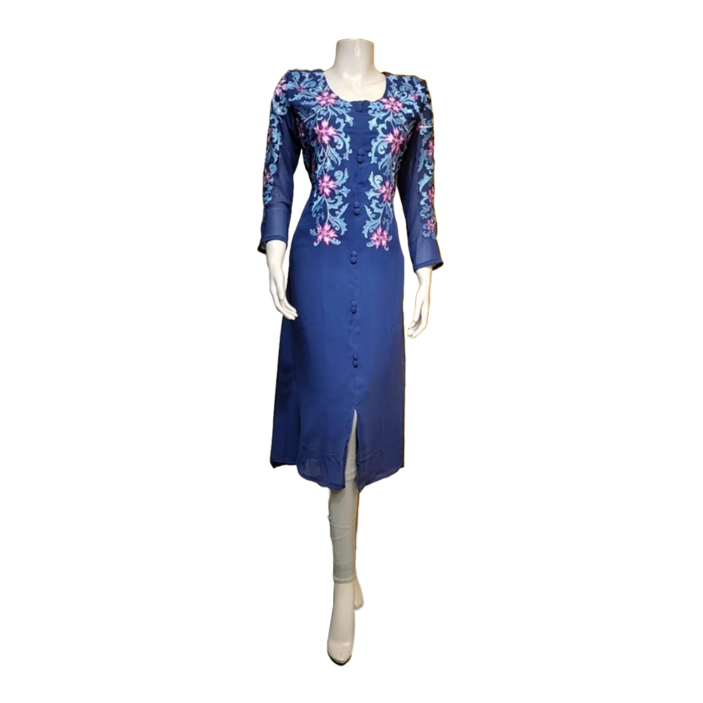 Soft Georgette Stitched Gown for Women - Blue - SGE-01