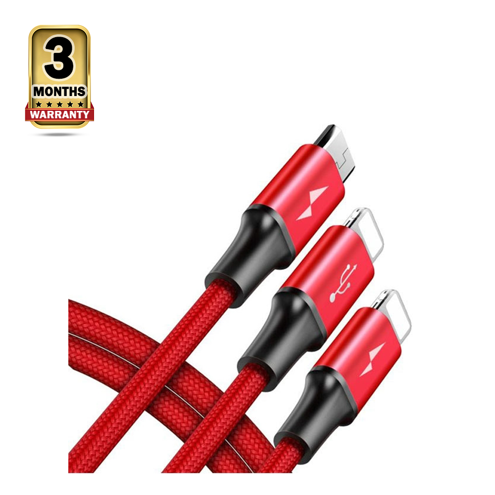 Baseus CAMLL-SU09 3 In 1 Micro And Dual Lightning Cable - Red