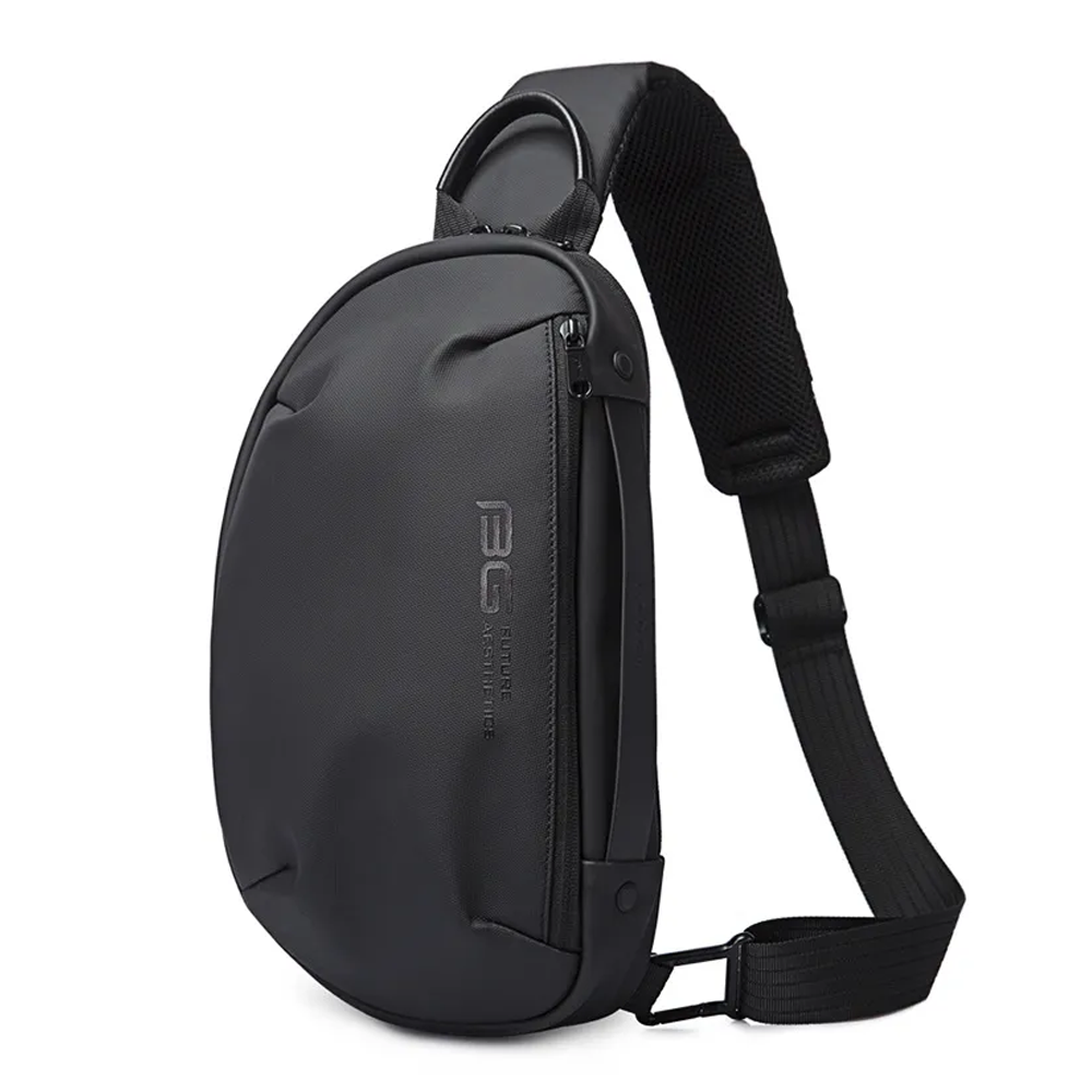 BANGE BG-7306 Polyester Travel Crossbody Sling Bag Chest Pack with USB Charging Port - Black