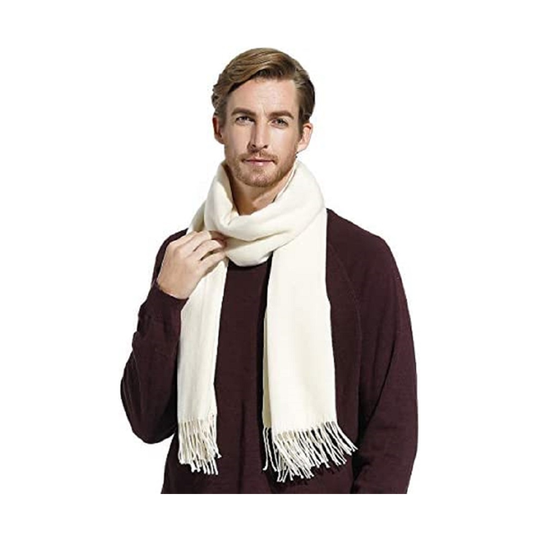 Viscose Winter Woolen Soft Muffler Scarf For Men White