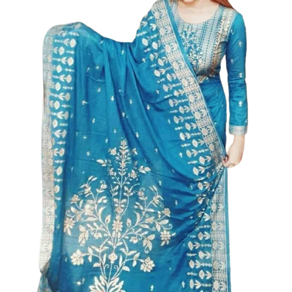 Unstitched Cotton Skin Print Salwar Kameez For Women - Blue - 3C-87