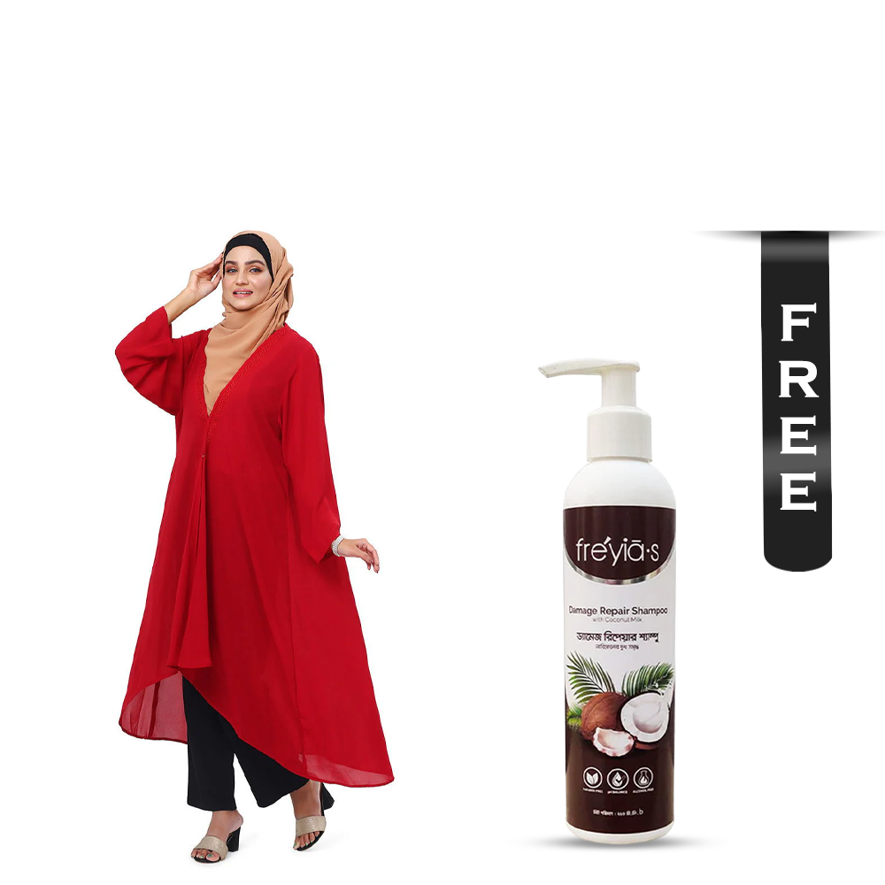 Buy Hiba Double georgette fabric Shrug for Women - 0823 000231 - Maroon and Get Freyias Damage Repair Shampoo with Coconut Milk - 220ml Free