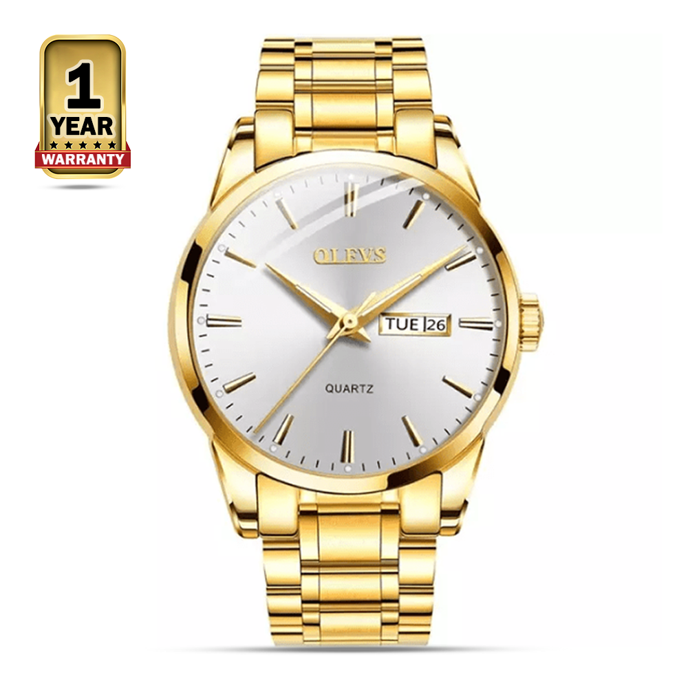 OLEVS 6898 Stainless Steel Analog Wrist Watch For Men Gold And Silver