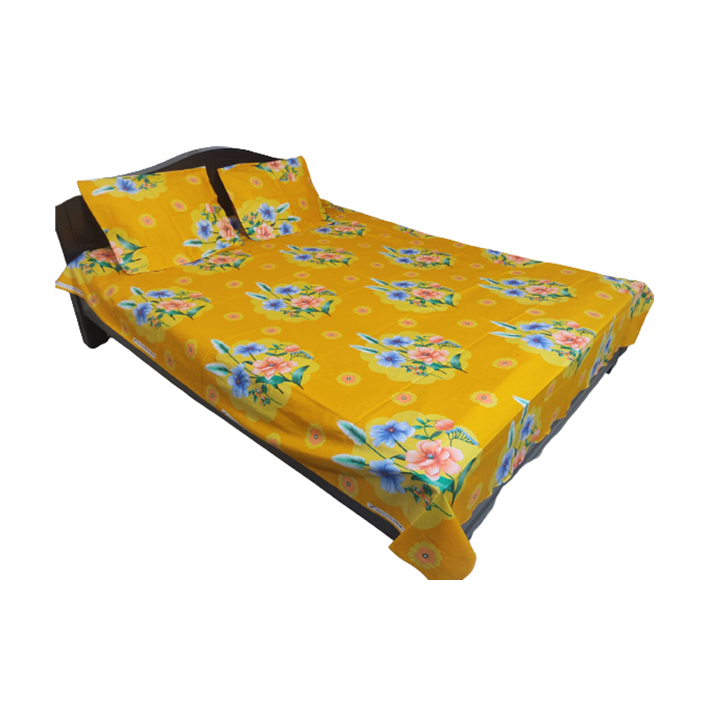 Cotton King Size Twill Bedsheet - Yellow - BT-162