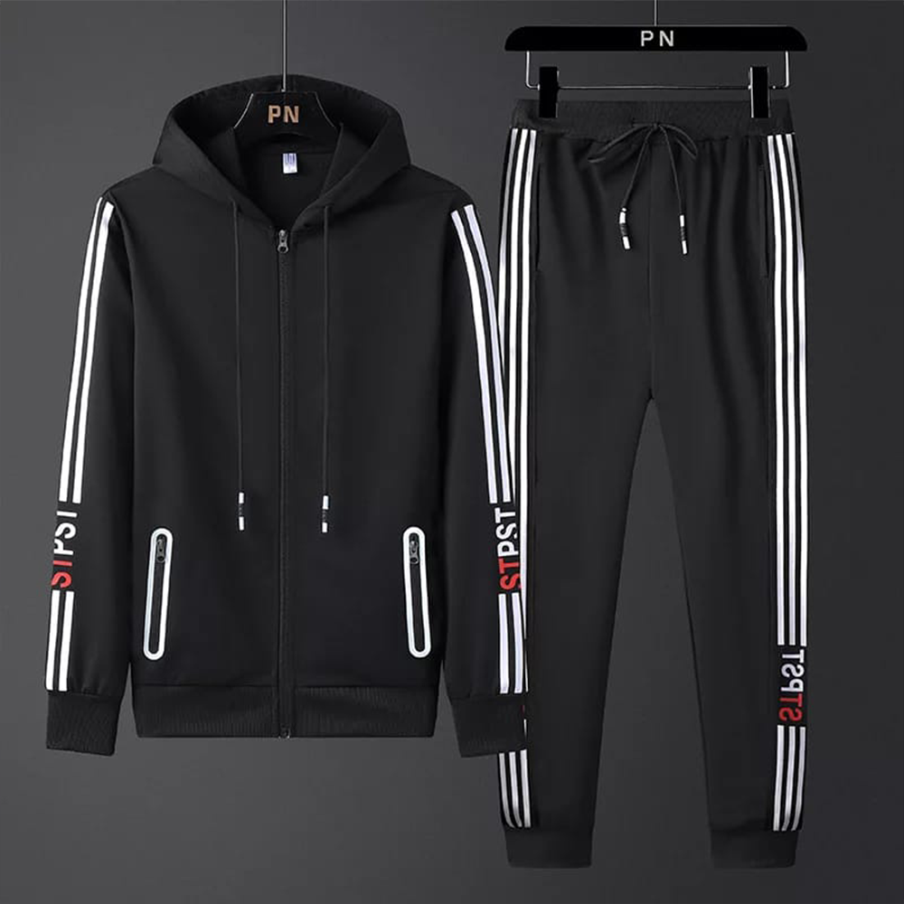 Cotton Hoodie with Trouser for Men Combo - Black and White