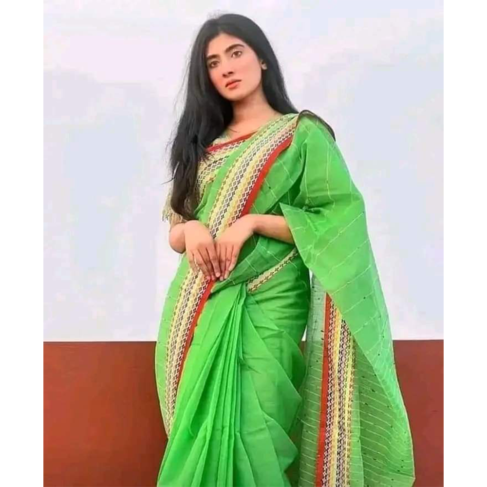 Cotton Saree with Blouse Piece For Women - Light Green - SP-C18