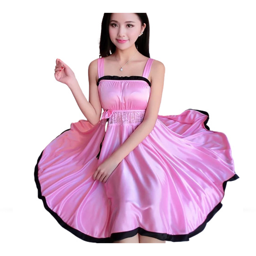 Silk Satin Sleepwear Night Dress With Panty - Pink - ND-32